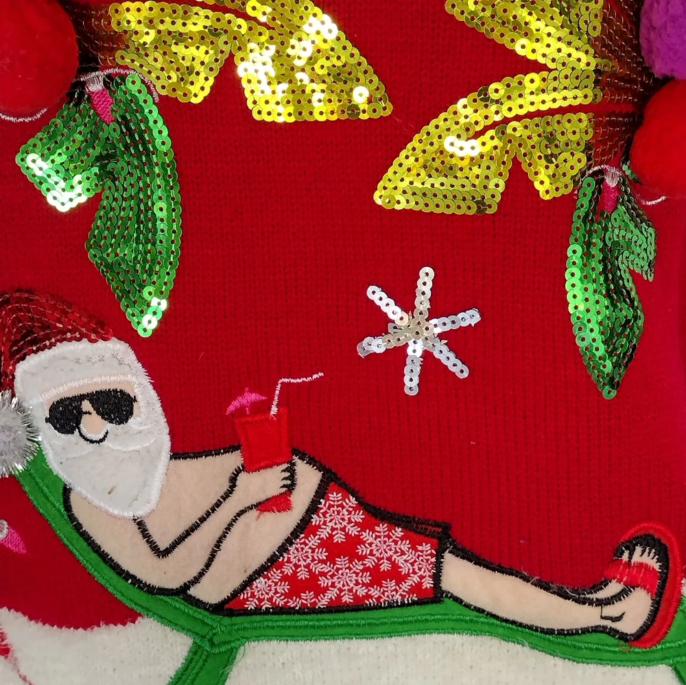 Hooked Up by IOT's Beach Santa Ugly Christmas Sweater. Size XL - Picture 6 of 13